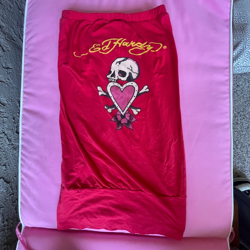 Ed hardy skull heart  red tube top dress